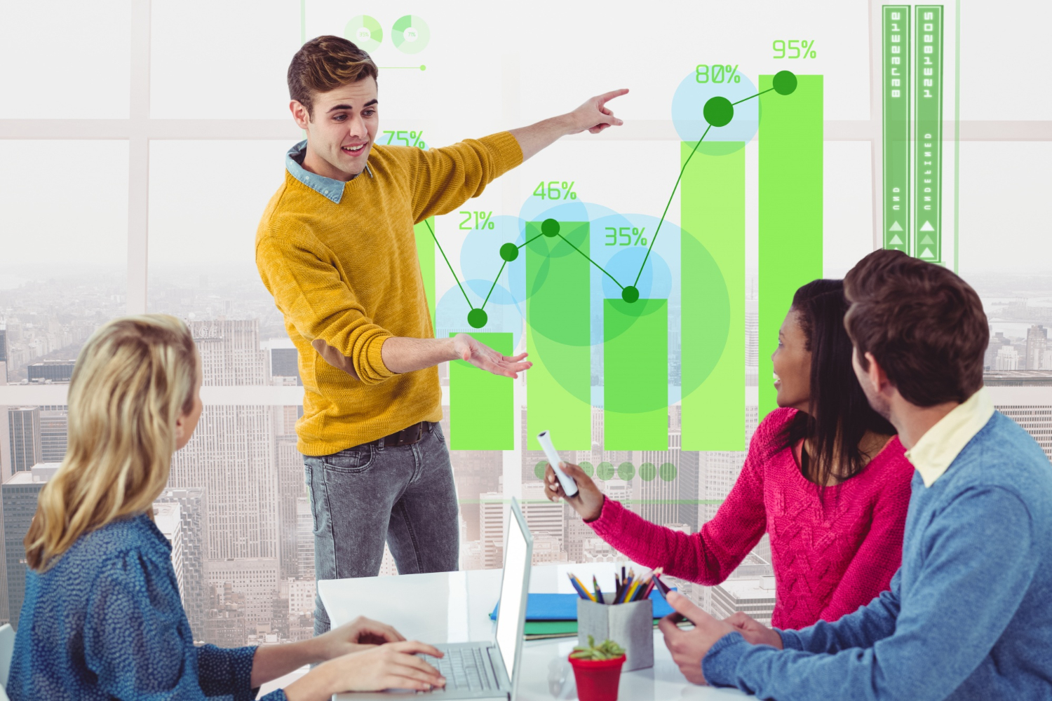 Présentation avec graphique en barre verte.